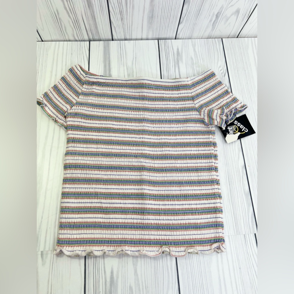 Girl's Short Sleeve Smock Shoulder Top Shirt Ruffled Edges L 10 - 12 Art Class